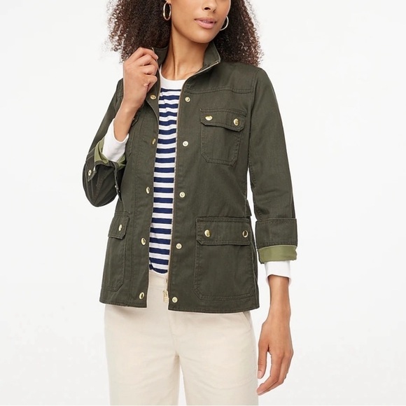 J. Crew Women's Boyfriend Fit Cotton Jacket Gold Buttons in Military Green sz SP - Picture 2 of 15